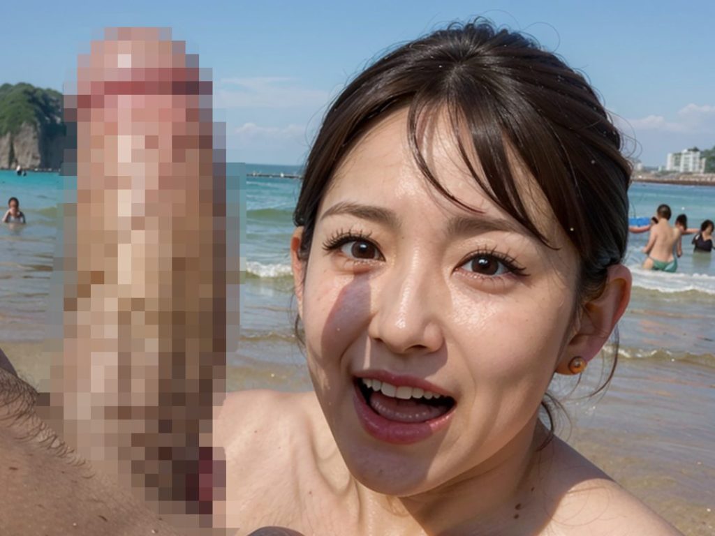 【AIエロ画像】ビーチでフェラチオ騎乗位セックス！だらしない肉体がこれまた抜ける(笑)20